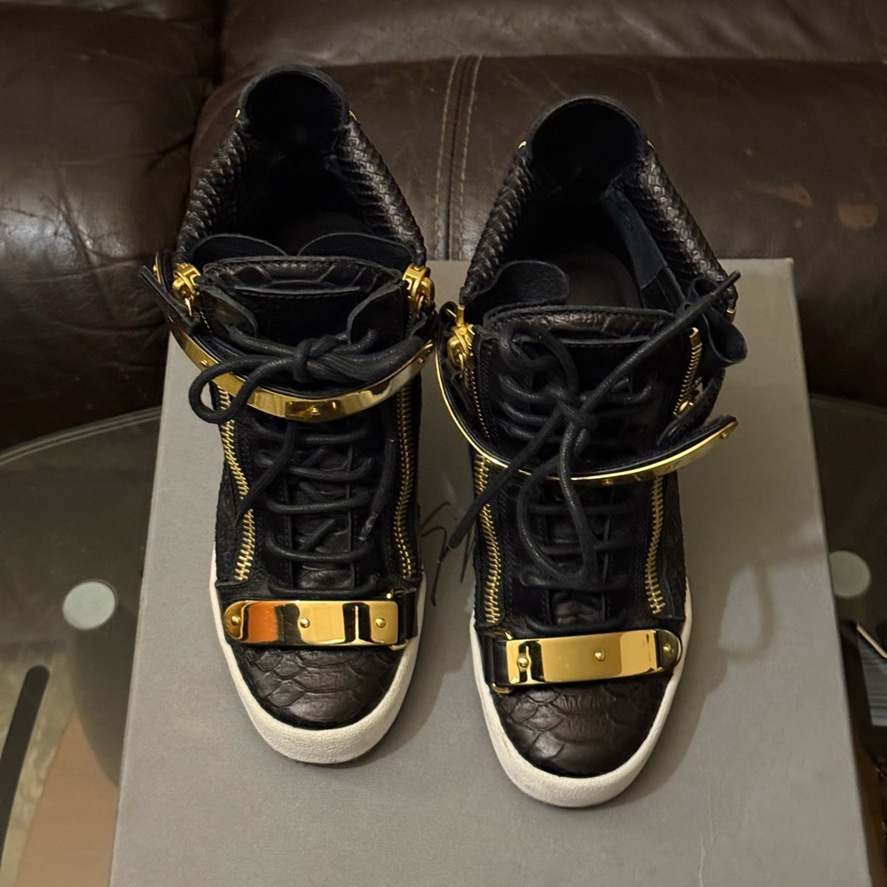 Giuseppe Zanotti Black and Gold Lace Up Boots